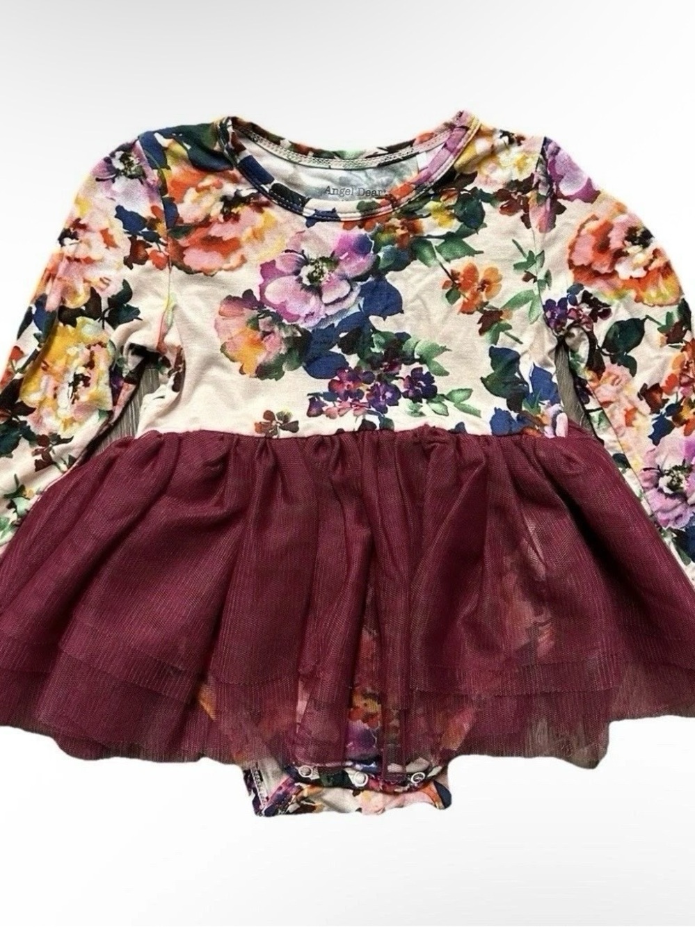 Angel Dear Floral Long Sleeve Floral Bodysuit Tutu Size 12-18 Months Bamboo